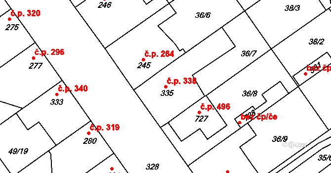 Litol 338, Lysá nad Labem na parcele st. 335 v KÚ Litol, Katastrální mapa