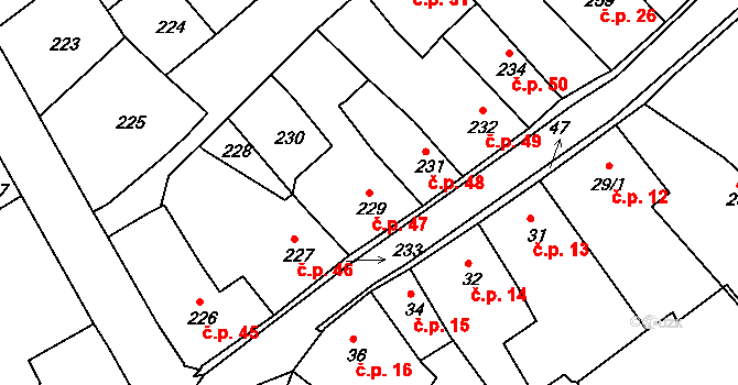 Klášterec nad Ohří 47 na parcele st. 229 v KÚ Klášterec nad Ohří, Katastrální mapa