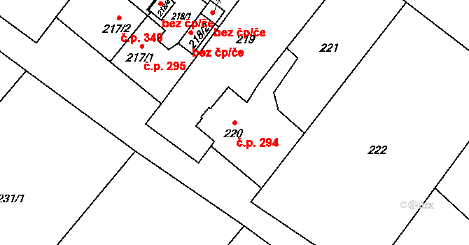 Pudlov 294, Bohumín na parcele st. 220 v KÚ Pudlov, Katastrální mapa