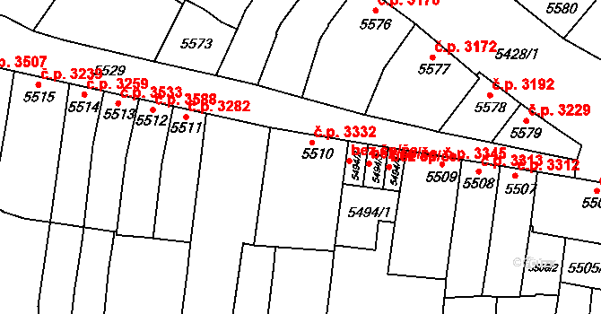 Židenice 3332, Brno na parcele st. 5510 v KÚ Židenice, Katastrální mapa