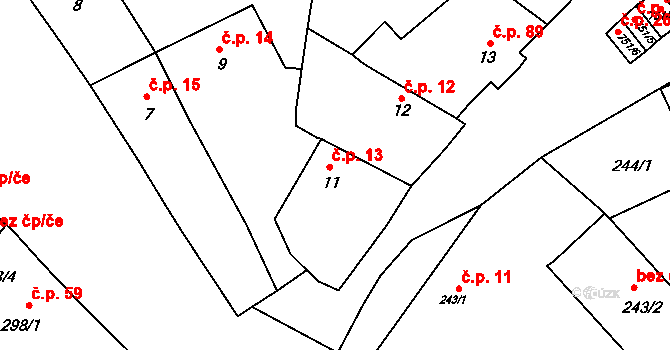 Čelkovice 13, Tábor na parcele st. 11 v KÚ Čelkovice, Katastrální mapa