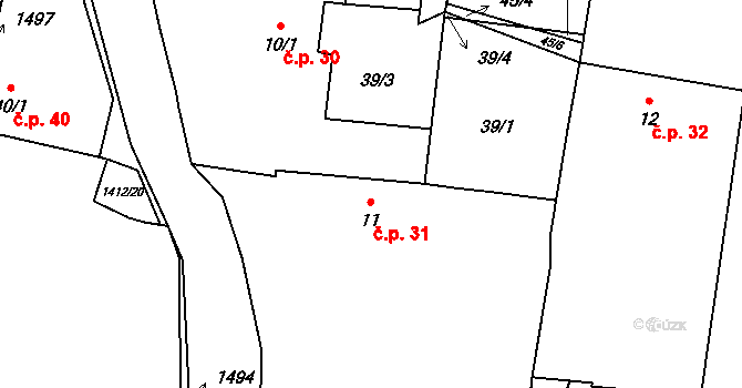 Nuzice 31, Týn nad Vltavou na parcele st. 11 v KÚ Nuzice, Katastrální mapa