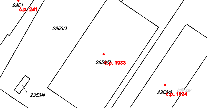 Pelhřimov 1933 na parcele st. 2353/2 v KÚ Pelhřimov, Katastrální mapa