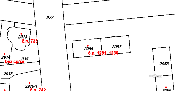 Sokolov 1280,1281 na parcele st. 2956 v KÚ Sokolov, Katastrální mapa