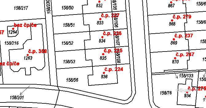 Háje 225, Cheb na parcele st. 835 v KÚ Háje u Chebu, Katastrální mapa
