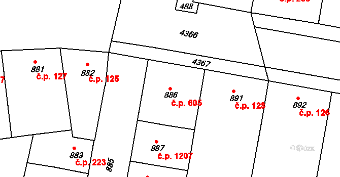 Žižkov 605, Praha na parcele st. 886 v KÚ Žižkov, Katastrální mapa