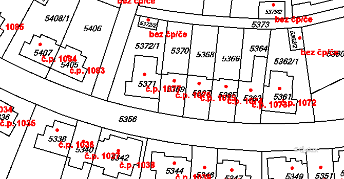 Záběhlice 1076, Praha na parcele st. 5369 v KÚ Záběhlice, Katastrální mapa