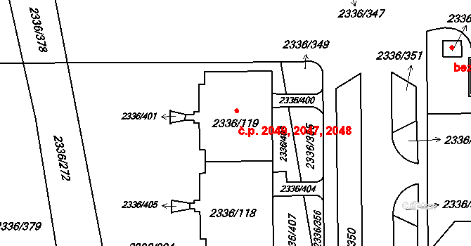 Chodov 2047,2048,2049, Praha na parcele st. 2336/119 v KÚ Chodov, Katastrální mapa