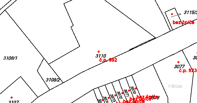 Česká Lípa 992 na parcele st. 3110 v KÚ Česká Lípa, Katastrální mapa