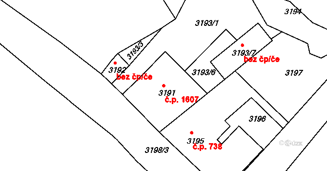 Česká Lípa 1607 na parcele st. 3191 v KÚ Česká Lípa, Katastrální mapa
