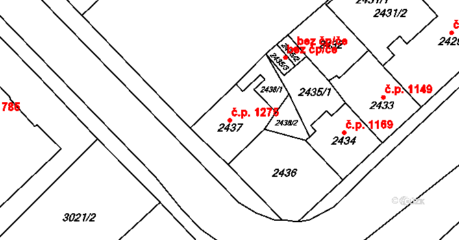 Chomutov 1275 na parcele st. 2437 v KÚ Chomutov I, Katastrální mapa