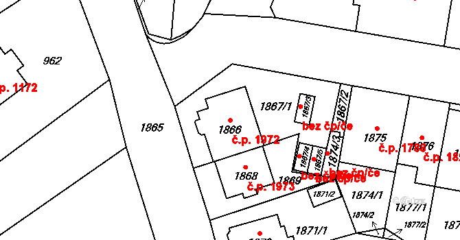 Chomutov 1972 na parcele st. 1866 v KÚ Chomutov I, Katastrální mapa