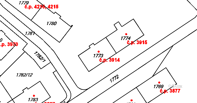 Chomutov 3914 na parcele st. 1773 v KÚ Chomutov I, Katastrální mapa