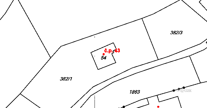Jeřmanice 43 na parcele st. 54 v KÚ Jeřmanice, Katastrální mapa