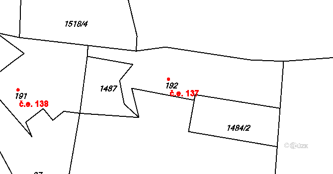 Doubice 137 na parcele st. 192 v KÚ Doubice, Katastrální mapa