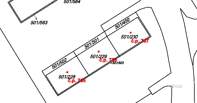 Ráj 756, Karviná na parcele st. 501/229 v KÚ Ráj, Katastrální mapa