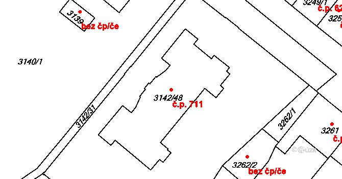 Lobzy 711, Plzeň na parcele st. 3142/48 v KÚ Plzeň, Katastrální mapa