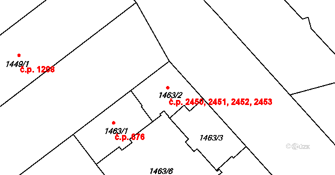 Východní Předměstí 2450,2451,2452,2453, Plzeň na parcele st. 1463/2 v KÚ Plzeň, Katastrální mapa