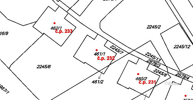 Hrádek na Vlárské dráze 232, Slavičín na parcele st. 461/1 v KÚ Hrádek na Vlárské dráze, Katastrální mapa
