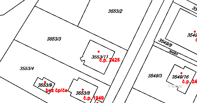 Horní Počernice 2425, Praha na parcele st. 3553/11 v KÚ Horní Počernice, Katastrální mapa