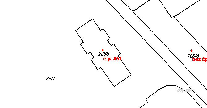 Telč-Štěpnice 451, Telč na parcele st. 2265 v KÚ Telč, Katastrální mapa