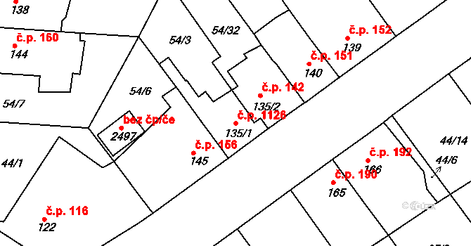Sezimovo Ústí 1126 na parcele st. 135/1 v KÚ Sezimovo Ústí, Katastrální mapa