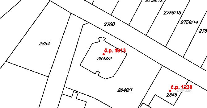 Děčín VI-Letná 1913, Děčín na parcele st. 2848/2 v KÚ Podmokly, Katastrální mapa