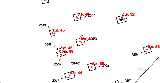 Úšovice 49, Mariánské Lázně na parcele st. 2551 v KÚ Úšovice, Katastrální mapa