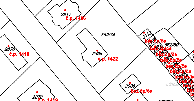 Neratovice 1422 na parcele st. 2865 v KÚ Neratovice, Katastrální mapa