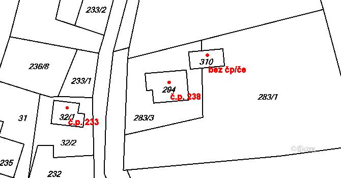 Prácheň 238, Kamenický Šenov na parcele st. 294 v KÚ Prácheň, Katastrální mapa