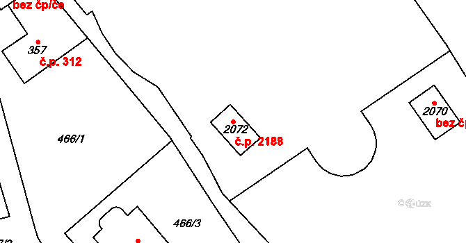 Nový Jičín 2188 na parcele st. 2072 v KÚ Nový Jičín-Horní Předměstí, Katastrální mapa