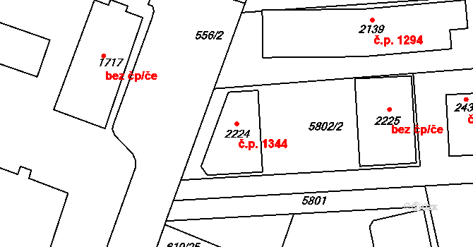 Rosice 1344 na parcele st. 2224 v KÚ Rosice u Brna, Katastrální mapa