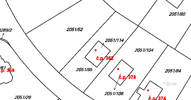 Strkov 362, Planá nad Lužnicí na parcele st. 2051/114 v KÚ Planá nad Lužnicí, Katastrální mapa
