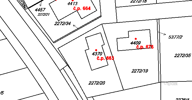 Týnské Předměstí 663, Domažlice na parcele st. 4370 v KÚ Domažlice, Katastrální mapa