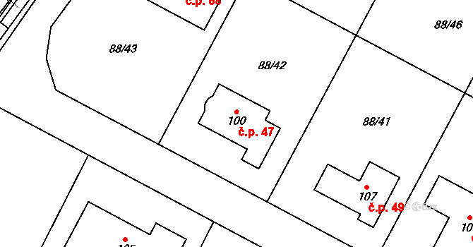Popice 47, Jihlava na parcele st. 100 v KÚ Popice u Jihlavy, Katastrální mapa