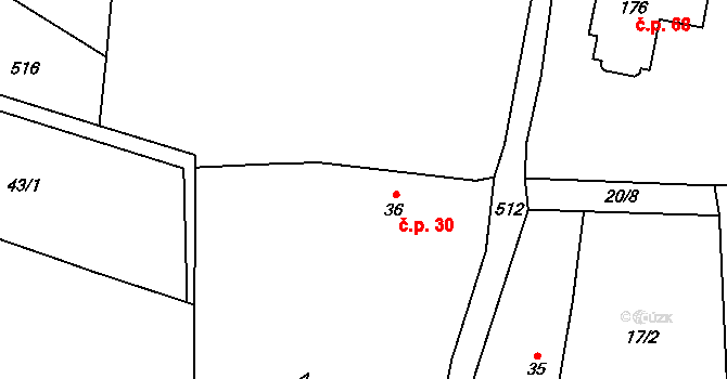 Horní Ostrovec 30, Ostrovec na parcele st. 36 v KÚ Horní Ostrovec, Katastrální mapa