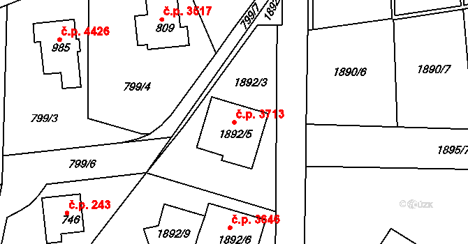 Mšeno nad Nisou 3713, Jablonec nad Nisou na parcele st. 1892/5 v KÚ Mšeno nad Nisou, Katastrální mapa