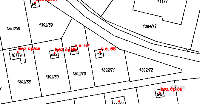 Bílé Předměstí 68, Pardubice na parcele st. 8533 v KÚ Pardubice, Katastrální mapa