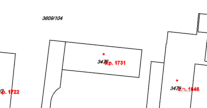 Poruba 1731, Ostrava na parcele st. 3475 v KÚ Poruba-sever, Katastrální mapa