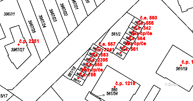 Řečkovice 557, Brno na parcele st. 561/11 v KÚ Řečkovice, Katastrální mapa