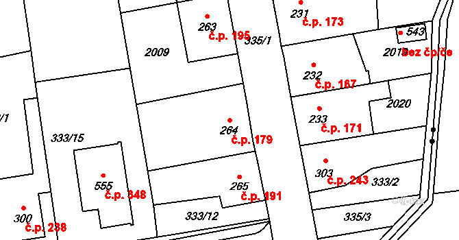 Louky 179, Zlín na parcele st. 264 v KÚ Louky nad Dřevnicí, Katastrální mapa