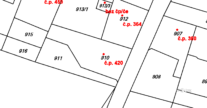 Želechovice nad Dřevnicí 420 na parcele st. 910 v KÚ Želechovice nad Dřevnicí, Katastrální mapa