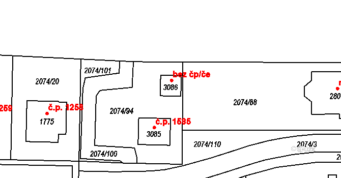 Napajedla 42943469 na parcele st. 3086 v KÚ Napajedla, Katastrální mapa