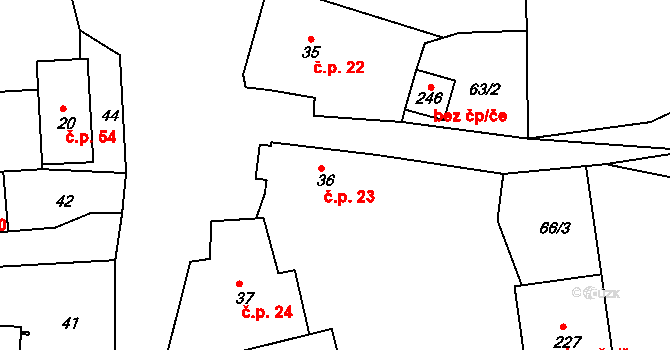 Úblo 23, Brumovice na parcele st. 36 v KÚ Úblo, Katastrální mapa
