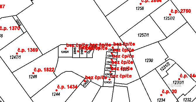 Teplice 45124469 na parcele st. 1245/10 v KÚ Teplice, Katastrální mapa