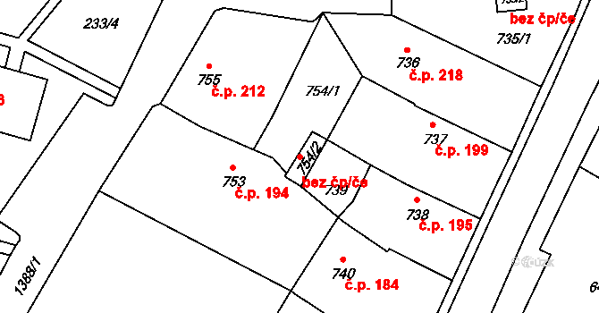 Divišov 45396469 na parcele st. 754/2 v KÚ Divišov u Benešova, Katastrální mapa