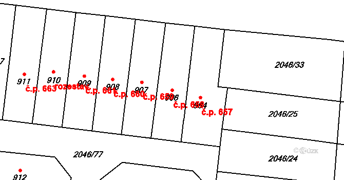 Bánov 658 na parcele st. 906 v KÚ Bánov, Katastrální mapa