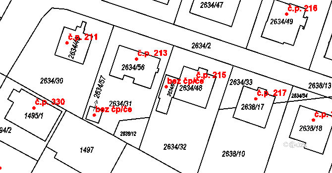 Dačice 50076469 na parcele st. 2634/91 v KÚ Dačice, Katastrální mapa