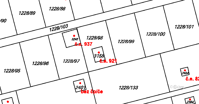 Lipník nad Bečvou I-Město 921, Lipník nad Bečvou na parcele st. 3158 v KÚ Lipník nad Bečvou, Katastrální mapa