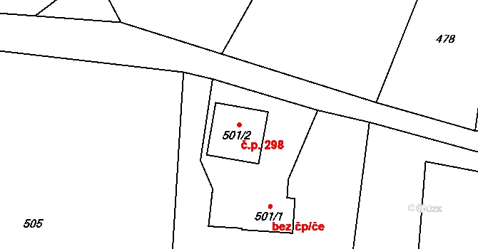 Dolní Žukov 298, Český Těšín na parcele st. 501/2 v KÚ Dolní Žukov, Katastrální mapa